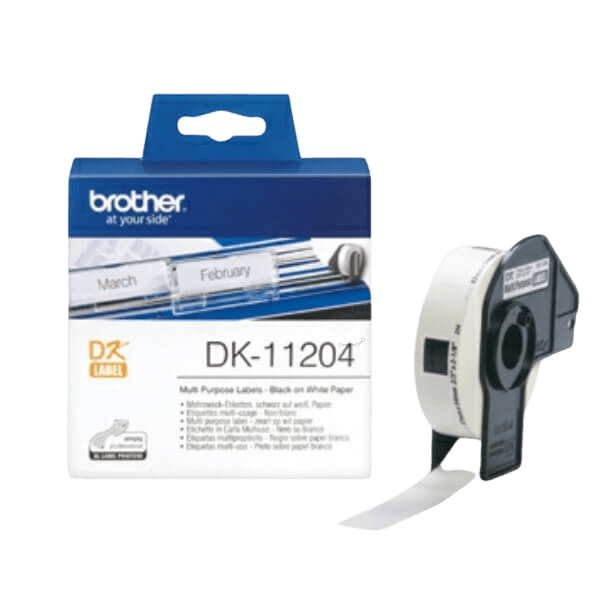 Brother DK11204 Svart text / Vit tejp 17 x 54 mm, 400 stk. tejp - Original