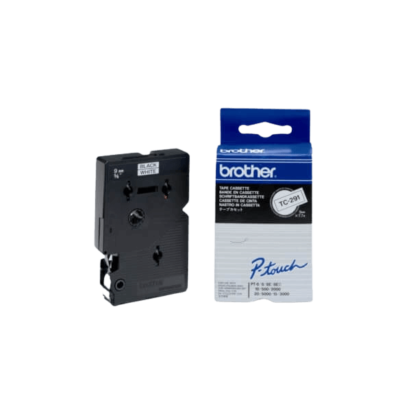 Brother TC291 Svart text / Vit tejp 9 mm x 7,7 m tejp - Original