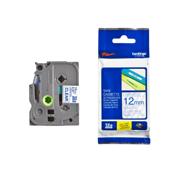 Brother TZe133 Blå text / Genomskinlig tejp 12 mm x 8 m tejp - Original