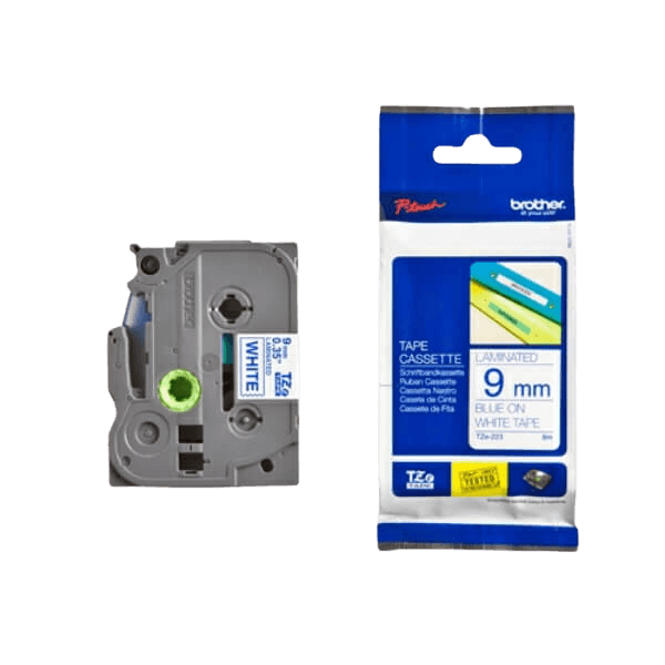 Brother TZe223 Blå text / Vit tejp 9 mm x 8 m tejp - Original