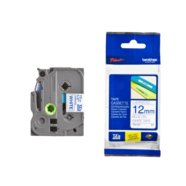 Brother TZe233 Blå text / Vit tejp 12 mm x 8 m tejp - Original