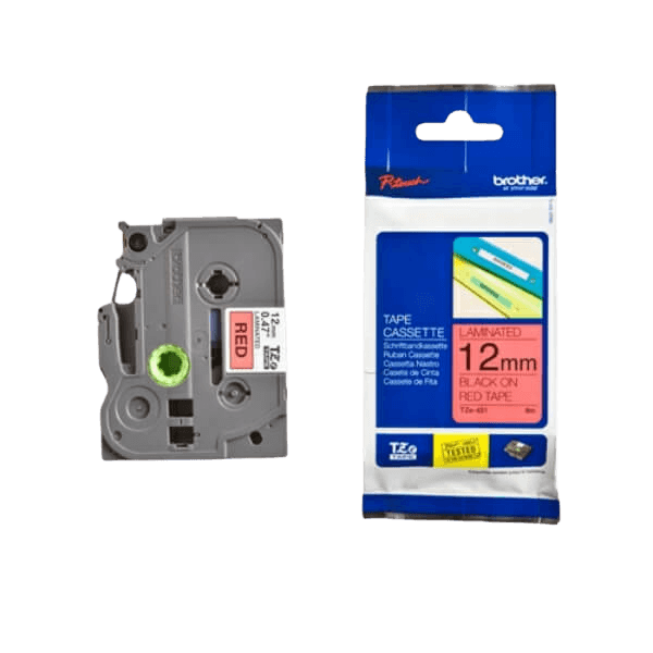 Brother TZe431 Svart text / Röd tejp 12 mm x 8 m tejp - Original