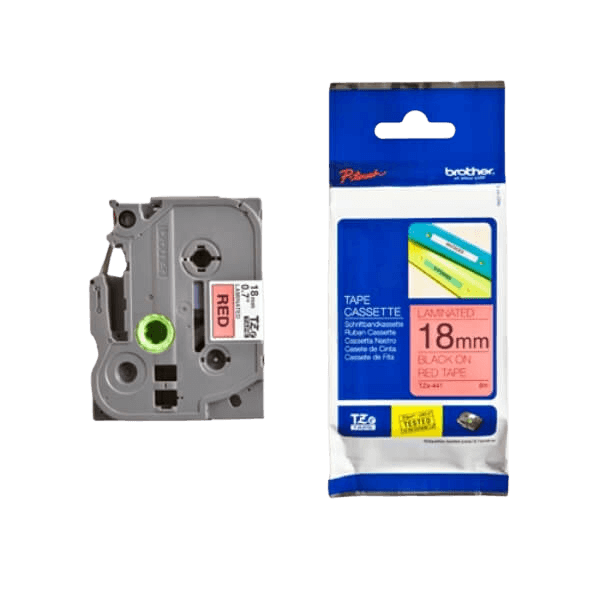 Brother TZe441 Svart text / Röd tejp 18 mm x 8 m tejp - Original