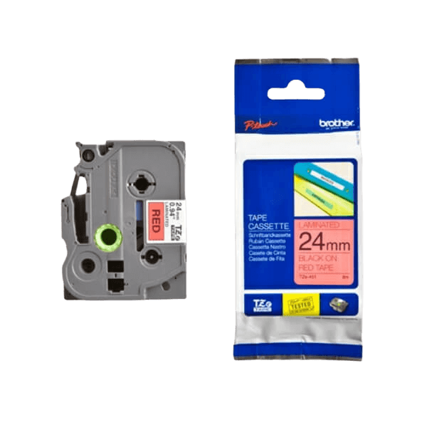 Brother TZe451 Svart text / Röd tejp 24 mm x 8 m tejp - Original