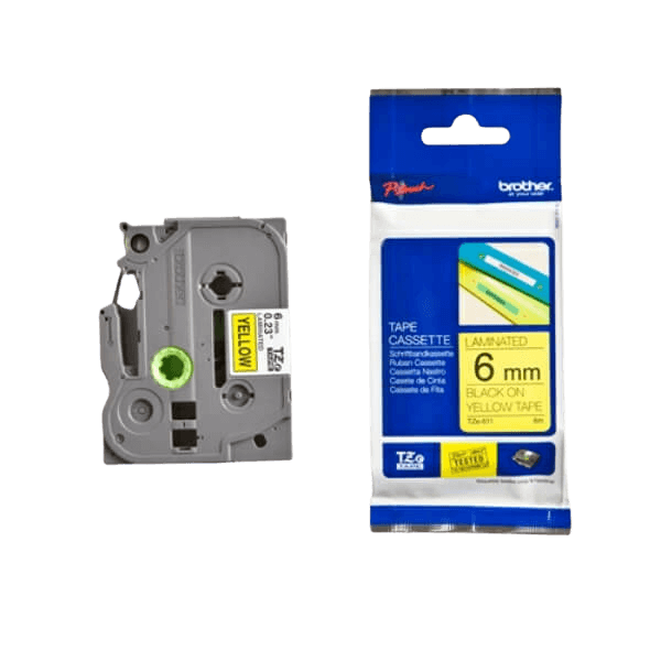 Brother TZe611 Svart text / Gul tejp 9 mm x 8 m tejp - Original