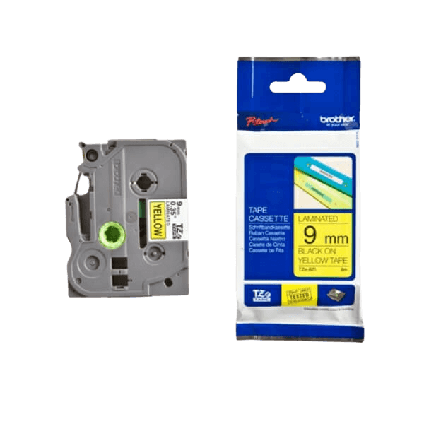 Brother TZe621 Svart text / Gul tejp 9 mm x 8 m tejp - Original
