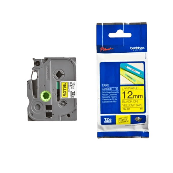 Brother TZe631 Svart text / Gul tejp 12 mm x 8 m tejp - Original