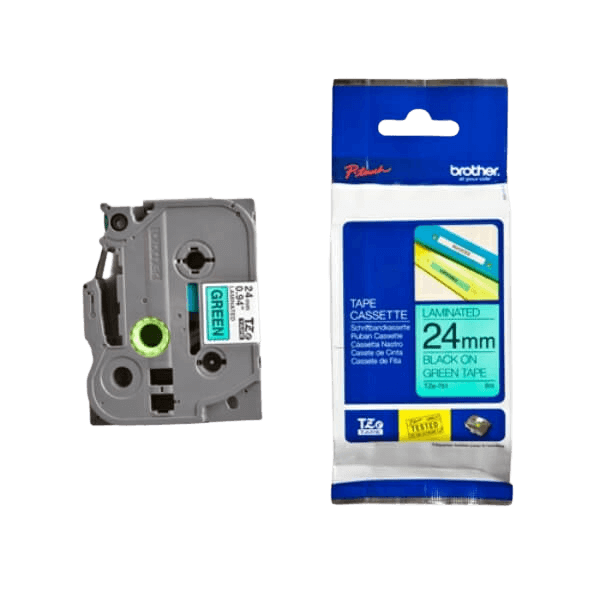 Brother TZe751 Svart text / Grön tejp 24 mm x 8 m tejp - Original