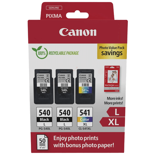 Canon 2x PG-540L + CL-541XL + Papir / 5224B015 CMYK XL rabattpaket - Original