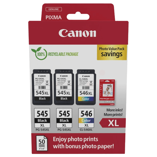 Canon 2x PG-545XL + CL-546XL + Papir / 8286B015 CMYK XL rabattpaket - Original