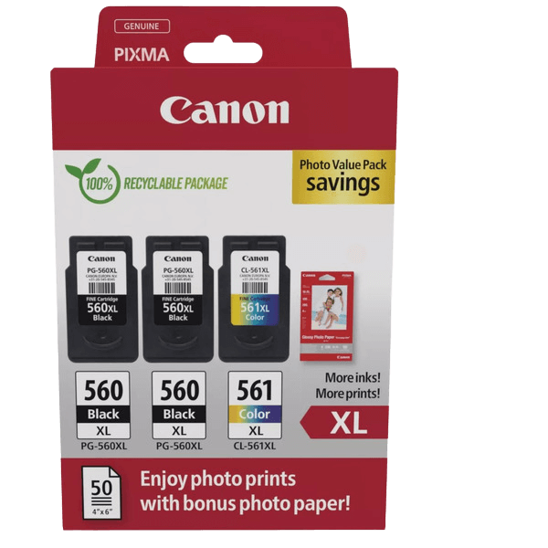 Canon 2x PG-560XL + CL-561XL + Papir / 3712C012 CMYK XL rabattpaket - Original