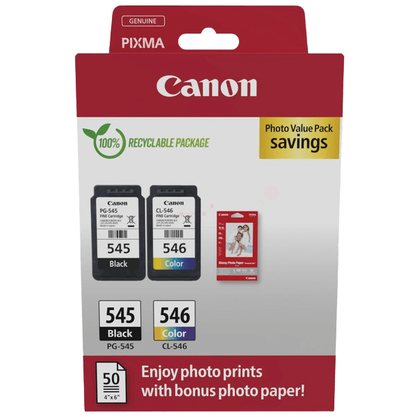 Canon PG-545 + CL-546 + Papir / 8287B008 CMYK rabattpaket - Original