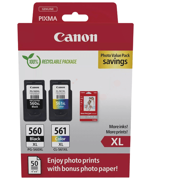Canon PG-560XL + CL-561XL + Papir / 3712C008 CMYK XL rabattpaket - Original
