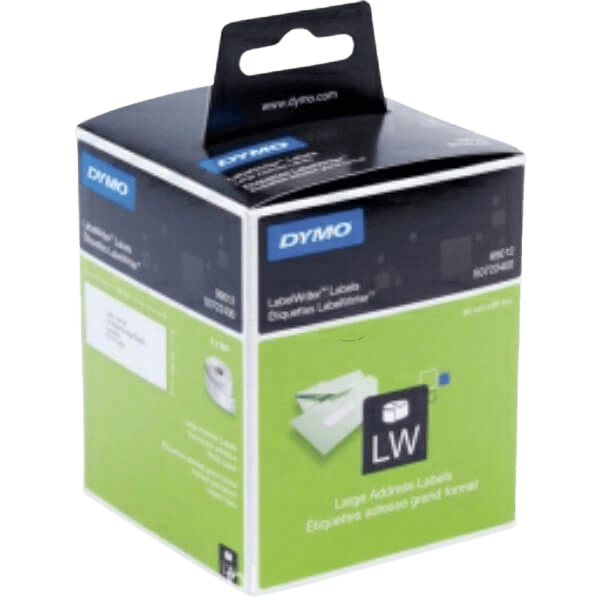 Dymo 99012 / S0722400 Svart text / Vit tejp 89 x 36 mm, 520 stk adresseetiket - Original