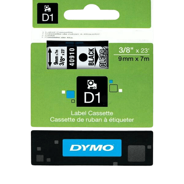 Dymo D1 40910 / S0720670 Svart text / Genomskinlig tejp 9 mm x 7 m tejp - Original