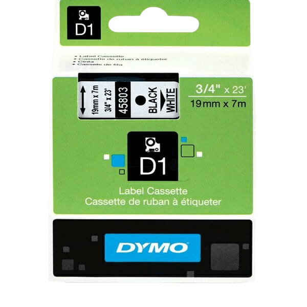 Dymo D1 45803 / S0720830 Svart text / Vit tejp 19 mm x 7 m tejp - Original