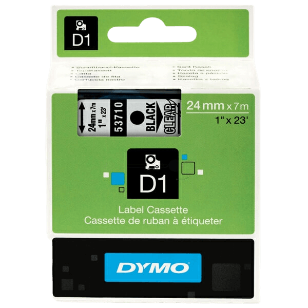 Dymo D1 53710 / S0720920 Svart text / Genomskinlig tejp 24 mm x 7 m tejp - Original