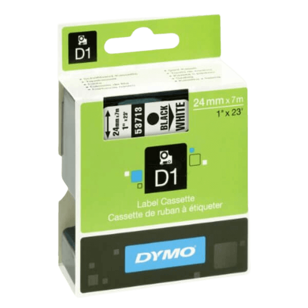 Dymo D1 53713 / S0720930 Svart text / Vit tejp 24 mm x 7 m tejp - Original