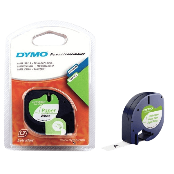Dymo S0721510 / 91200 Svart text / Vit tejp 12 mm x 4 m tejp - Original