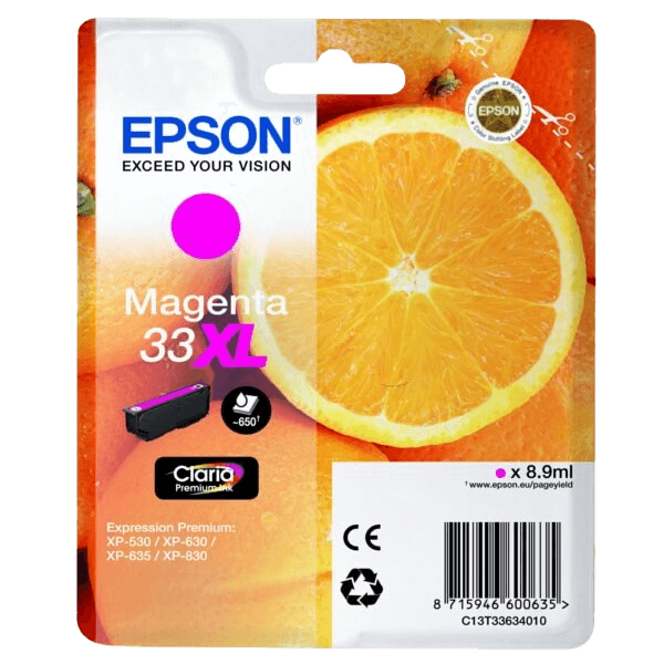 Epson 33 / C13T33634012 magenta XL bläckpatron - Original