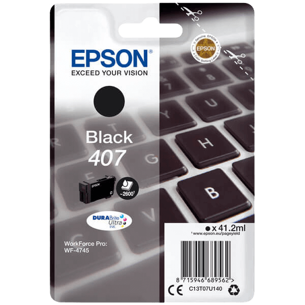 Epson 407 / C13T07U140 svart bläckpatron - Original