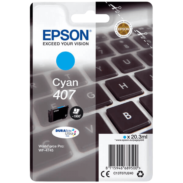 Epson 407 / C13T07U240 cyan bläckpatron - Original