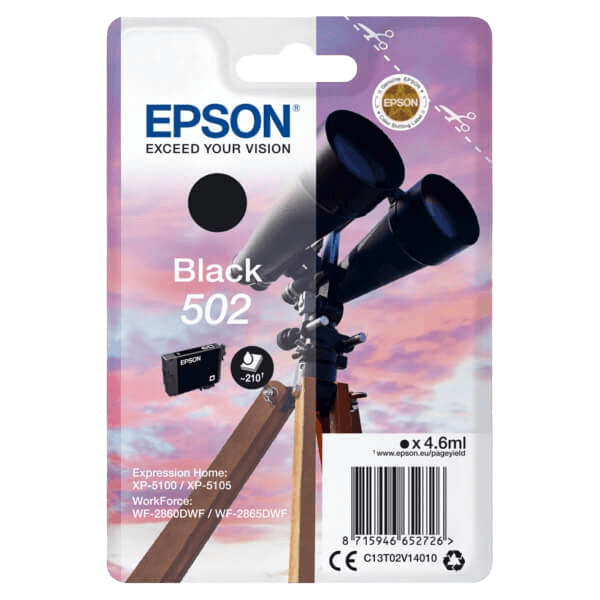 Epson 502BK / C13T02V14010 svart bläckpatron - Original